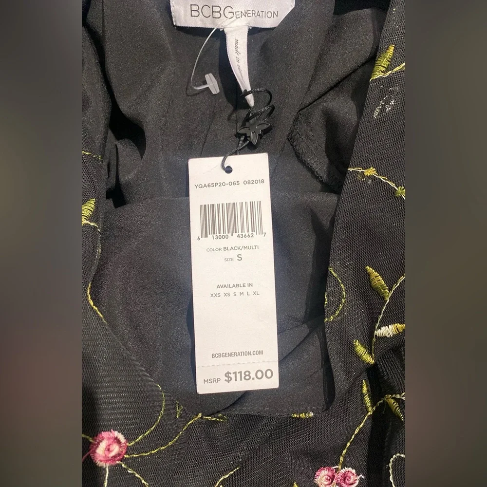 BCBGeneration Black Dress with Pink Floral Embroidery - Picture 7 of 8